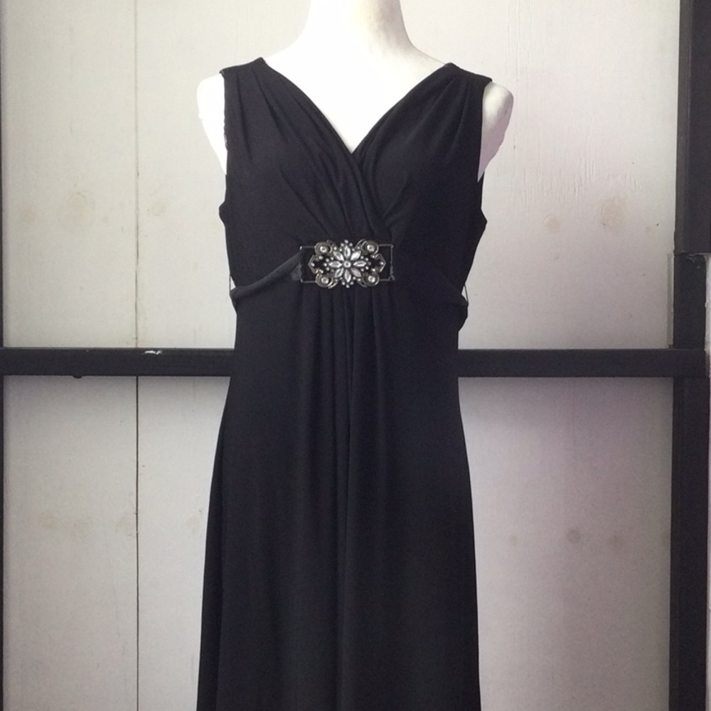 Scarlett Nite black formal crystal tie up belted  flattering midi length dress
